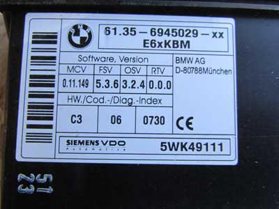 BMW DME, VVT, CAS2, KBM, Key, Ignition, Tumbler, ECU Set 12147540550 E60 545i E63 E64 645Ci8